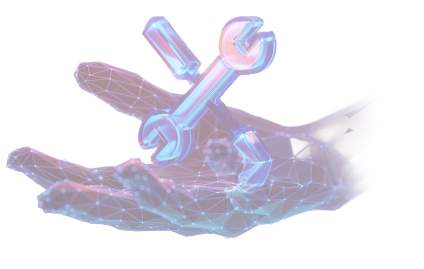 A digital hand holding a wrench and screwdriver